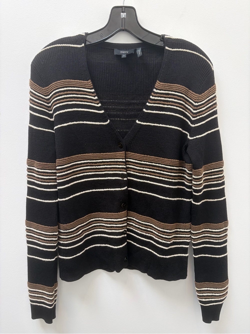 Theory Ottoman Stripe V-Neck Wool Blend Cardigan Size Medium